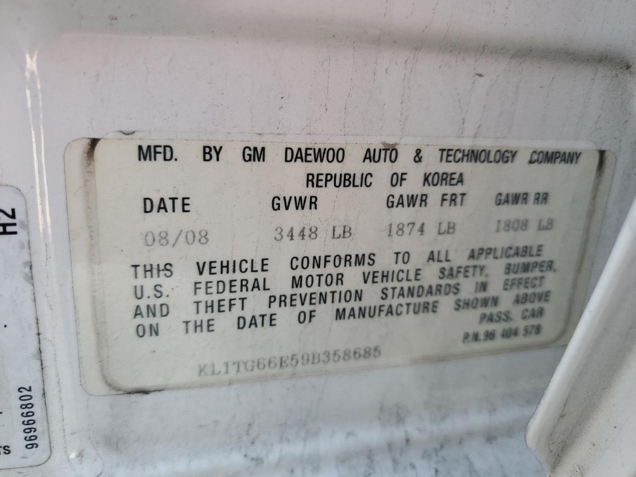 2009 Chevrolet Aveo Lt VIN: KL1TG66E59B358685 Lot: 81860805