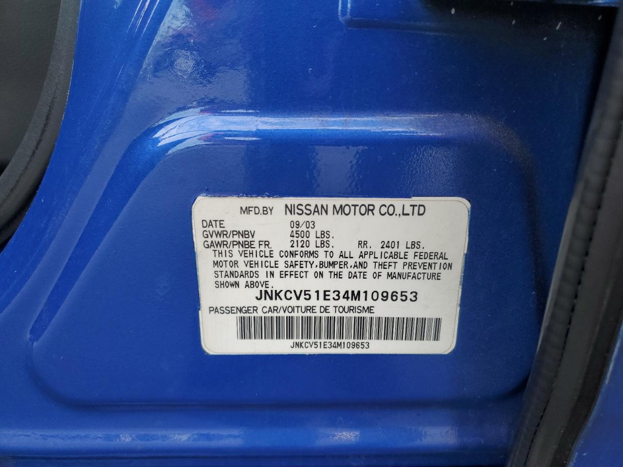 2004 Infiniti G35 VIN: JNKCV51E34M109653 Lot: 81736025