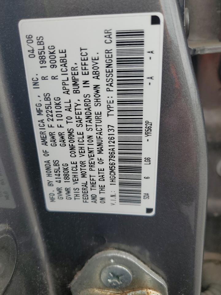 2006 Honda Accord Ex VIN: 1HGCM56796A126137 Lot: 81756805