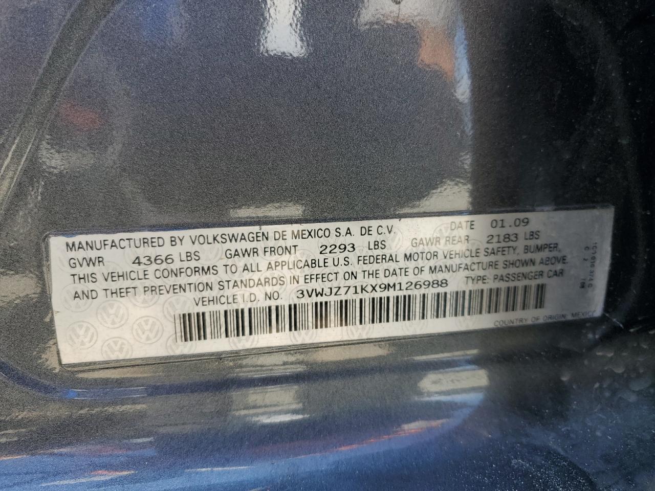 2008 Volkswagen Jetta S VIN: 3VWJZ71KX9M126988 Lot: 71572725