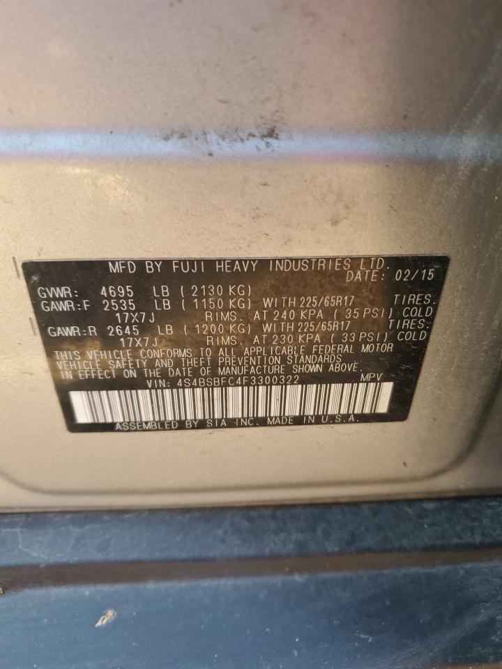 2015 Subaru Outback 2.5I Premium VIN: 4S4BSBFC4F3300322 Lot: 80612755