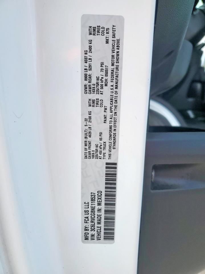 2022 Ram Promaster 2500 2500 High VIN: 3C6LRVCG8NE118537 Lot: 81641755