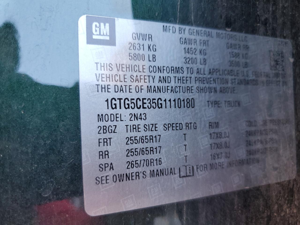 2016 GMC Canyon Sle VIN: 1GTG5CE35G1110180 Lot: 72065985