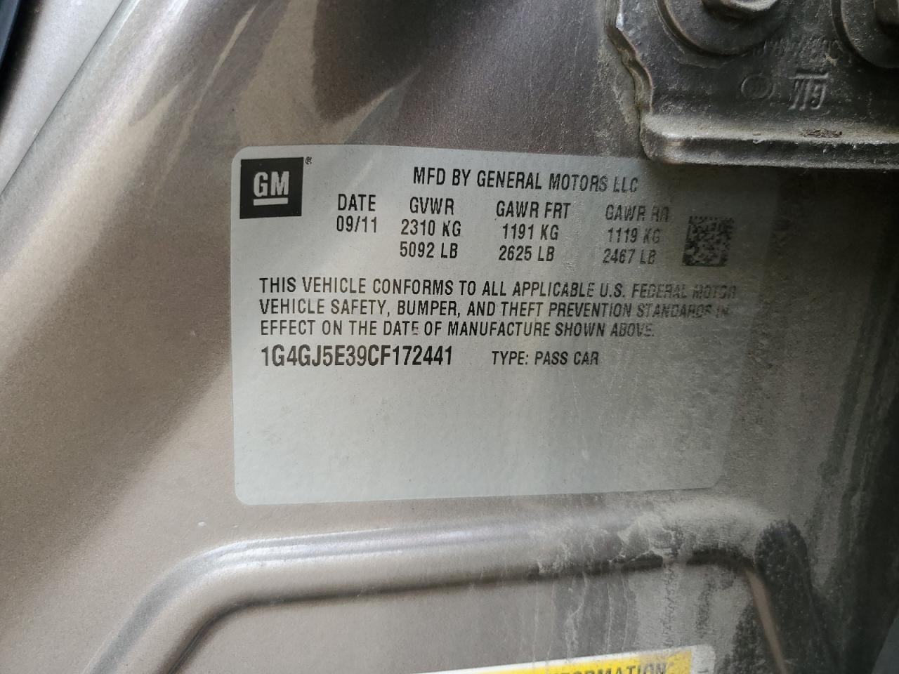2012 Buick Lacrosse Touring VIN: 1G4GJ5E39CF172441 Lot: 84021295