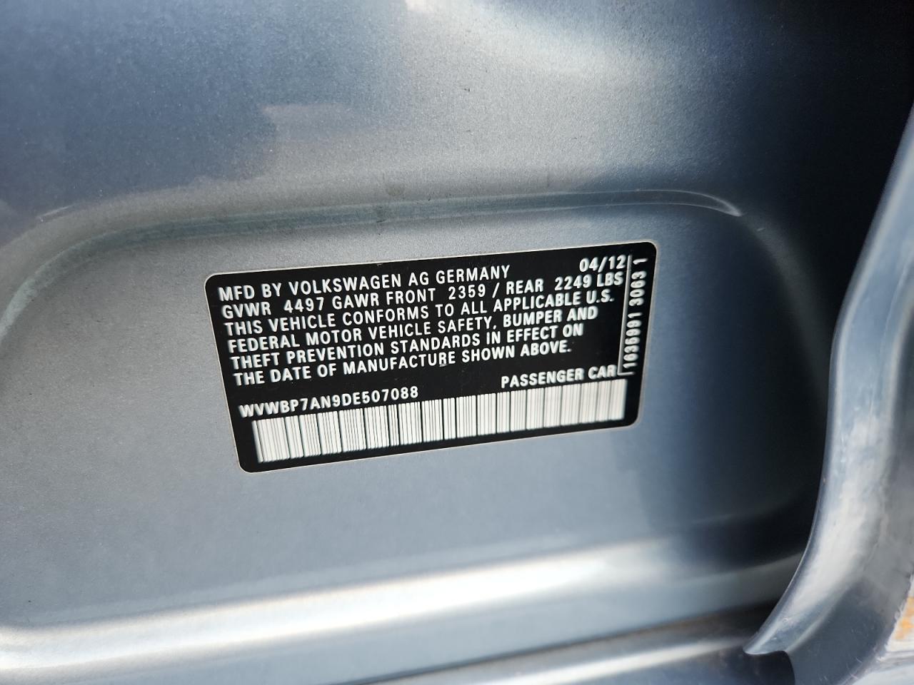 2013 Volkswagen Cc Sport VIN: WVWBP7AN9DE507088 Lot: 81055315