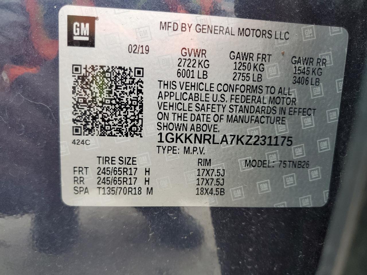 2019 GMC Acadia Sle VIN: 1GKKNRLA7KZ231175 Lot: 82086485