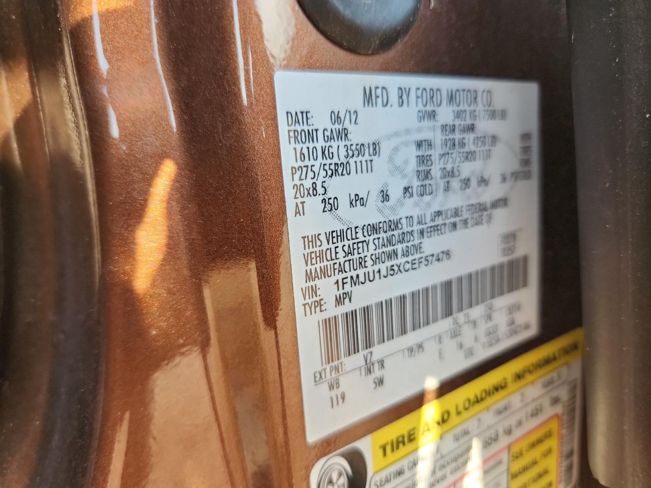 2012 Ford Expedition Xlt VIN: 1FMJU1J5XCEF57476 Lot: 71923605