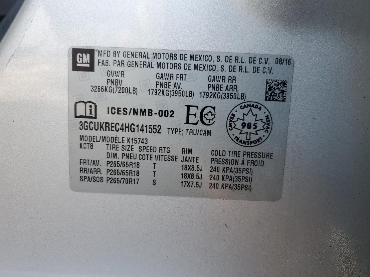 2017 Chevrolet Silverado K1500 Lt VIN: 3GCUKREC4HG141552 Lot: 81594685