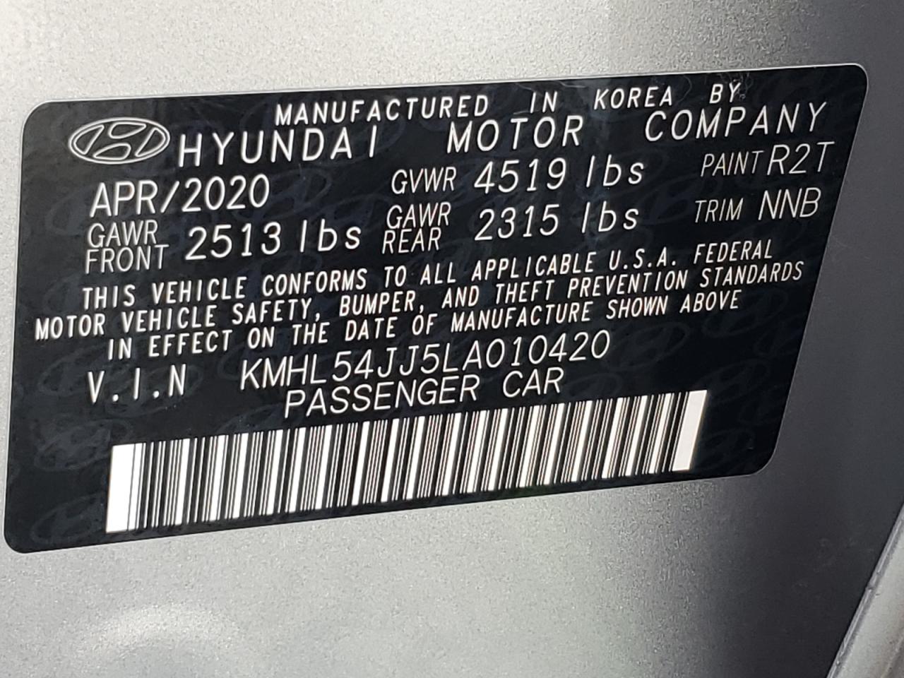 2020 Hyundai Sonata Hybrid VIN: KMHL54JJ5LA010420 Lot: 81321175