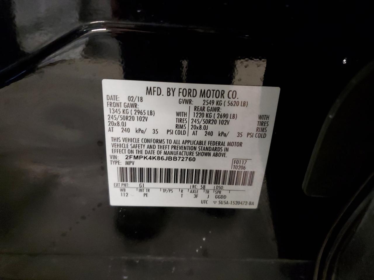 2018 Ford Edge Titanium VIN: 2FMPK4K86JBB72760 Lot: 80565785