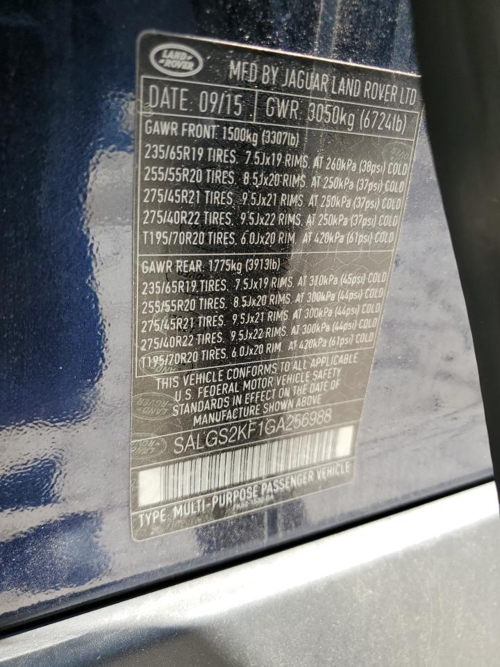 2016 Land Rover Range Rover Hse VIN: SALGS2KF1GA256988 Lot: 71180235