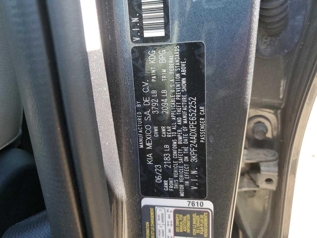 2023 Kia Forte Lx VIN: 3KPF24ADXPE652252 Lot: 71907755