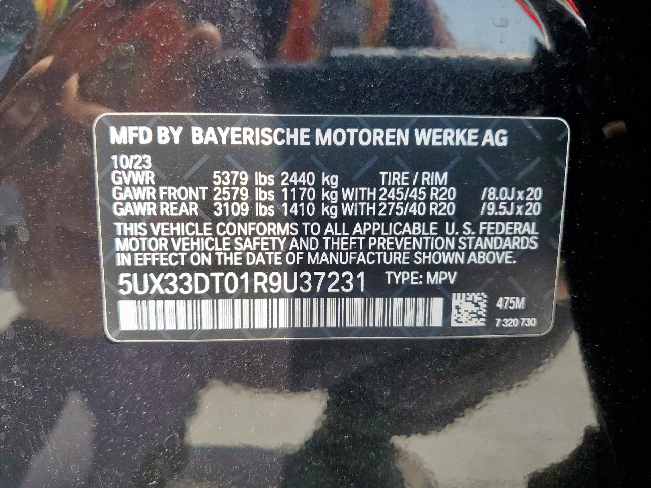 2024 BMW X4 xDrive30I VIN: 5UX33DT01R9U37231 Lot: 71639785