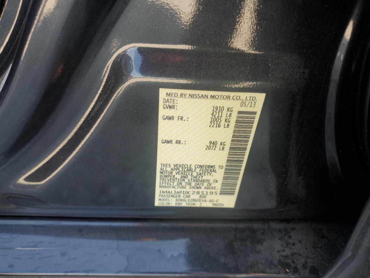 2013 Nissan Altima 2.5 VIN: 1N4AL3AP1DC285195 Lot: 81220535