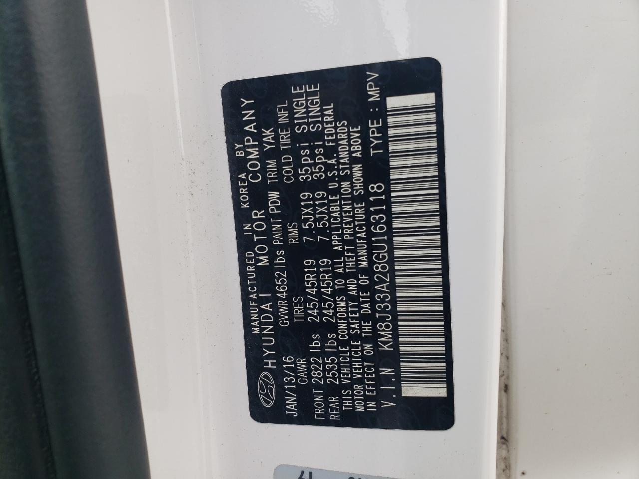 2016 Hyundai Tucson Limited VIN: KM8J33A28GU163118 Lot: 84260425