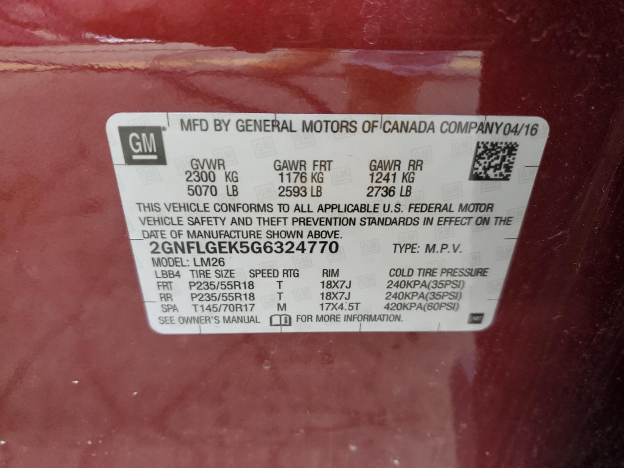 2016 Chevrolet Equinox Ltz VIN: 2GNFLGEK5G6324770 Lot: 71411045