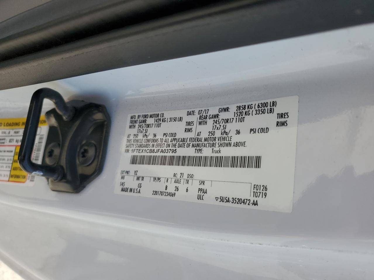 2018 Ford F150 Super Cab VIN: 1FTEX1CB8JFA03795 Lot: 71155105