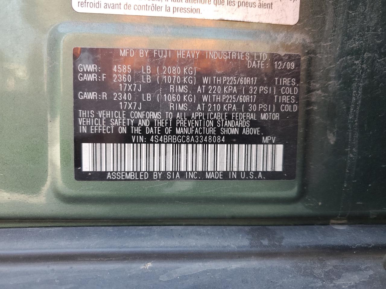 2010 Subaru Outback 2.5I Premium VIN: 4S4BRBGC8A3348084 Lot: 80472335