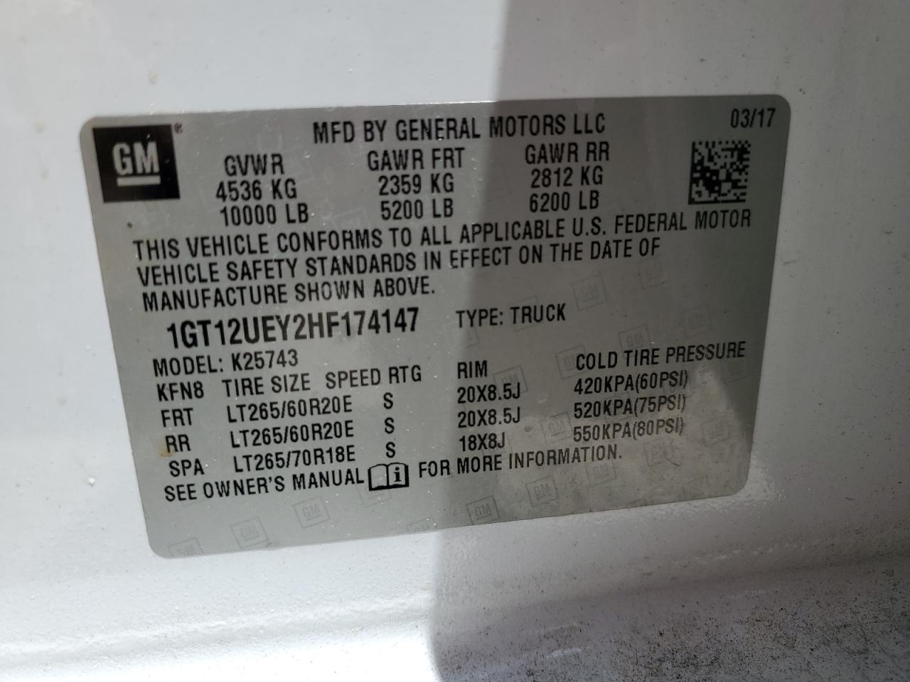 2017 GMC Sierra K2500 Denali VIN: 1GT12UEY2HF174147 Lot: 81465625