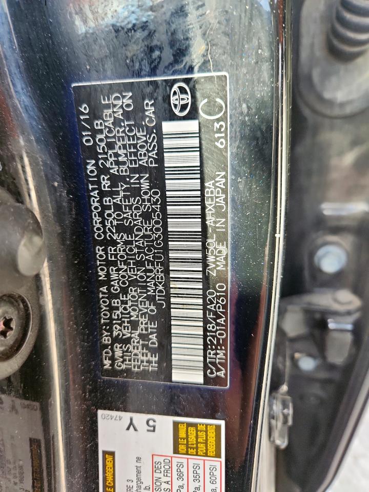 2016 Toyota Prius VIN: JTDKBRFU1G3005430 Lot: 83870475