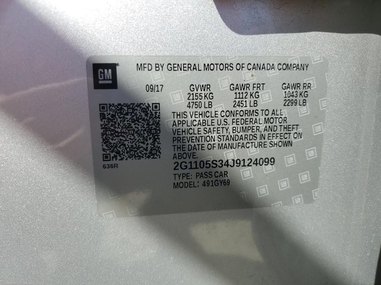 2018 Chevrolet Impala Lt VIN: 2G1105S34J9124099 Lot: 80705295