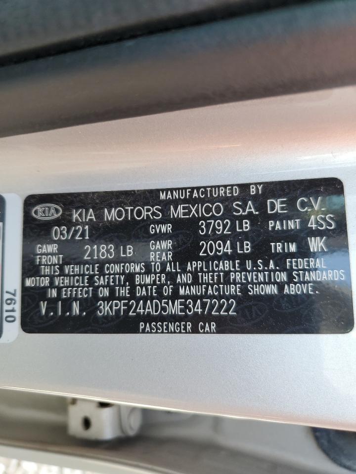 2021 Kia Forte Fe VIN: 3KPF24AD5ME347222 Lot: 81375325