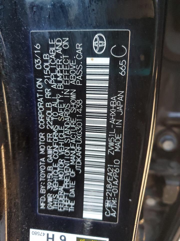 2016 Toyota Prius VIN: JTDKARFUXG3011438 Lot: 81254485