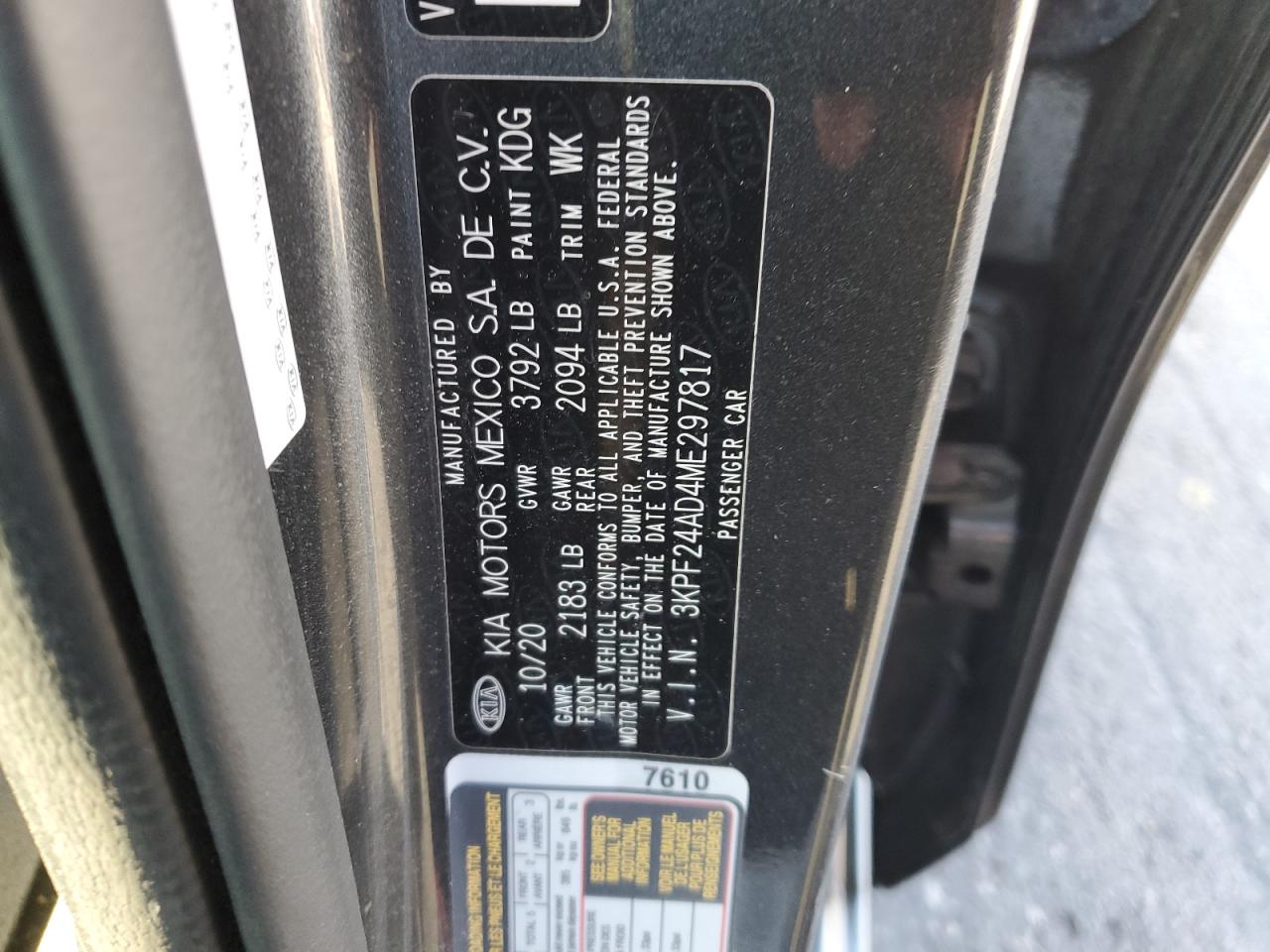 2021 Kia Forte Fe VIN: 3KPF24AD4ME297817 Lot: 71908605