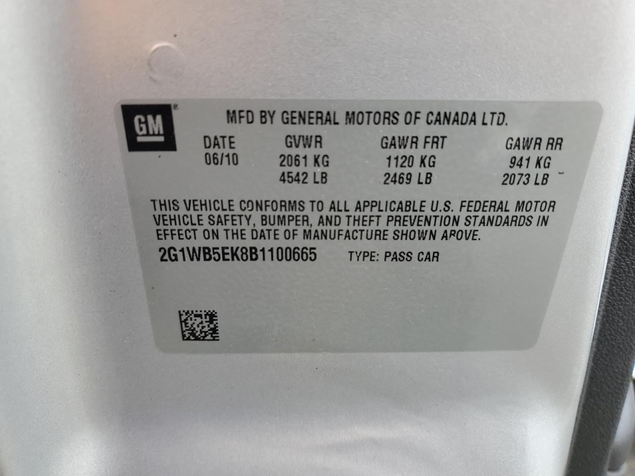 2011 Chevrolet Impala Lt VIN: 2G1WB5EK8B1100665 Lot: 72006045