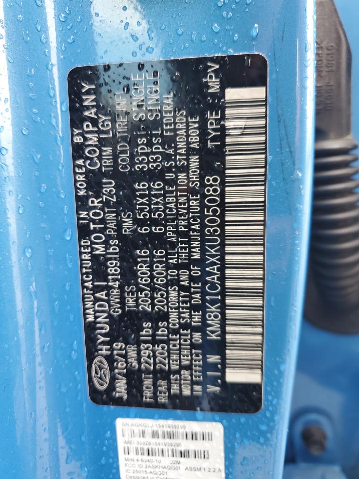 2019 Hyundai Kona Se VIN: KM8K1CAAXKU305088 Lot: 80356705