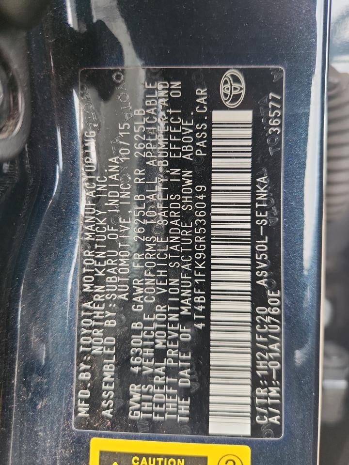 2016 Toyota Camry Le VIN: 4T4BF1FK9GR536049 Lot: 96254625