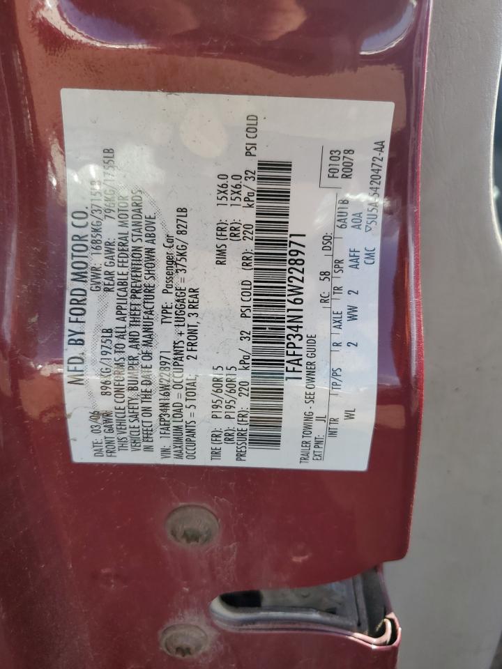 2006 Ford Focus Zx4 VIN: 1FAFP34N16W228971 Lot: 81906255