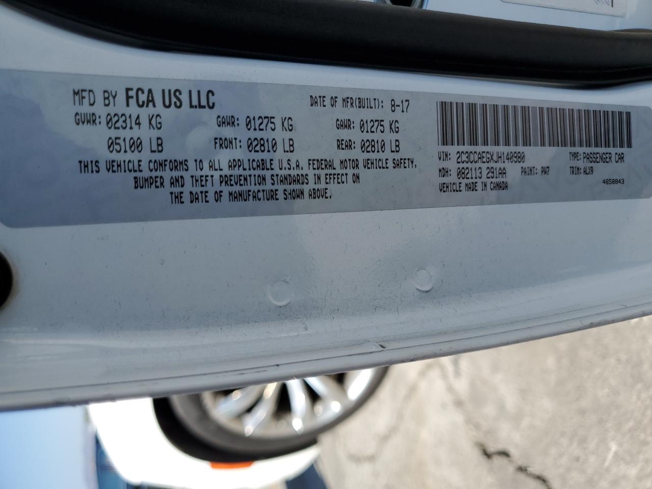 2018 Chrysler 300 Limited VIN: 2C3CCAEGXJH140980 Lot: 80944065