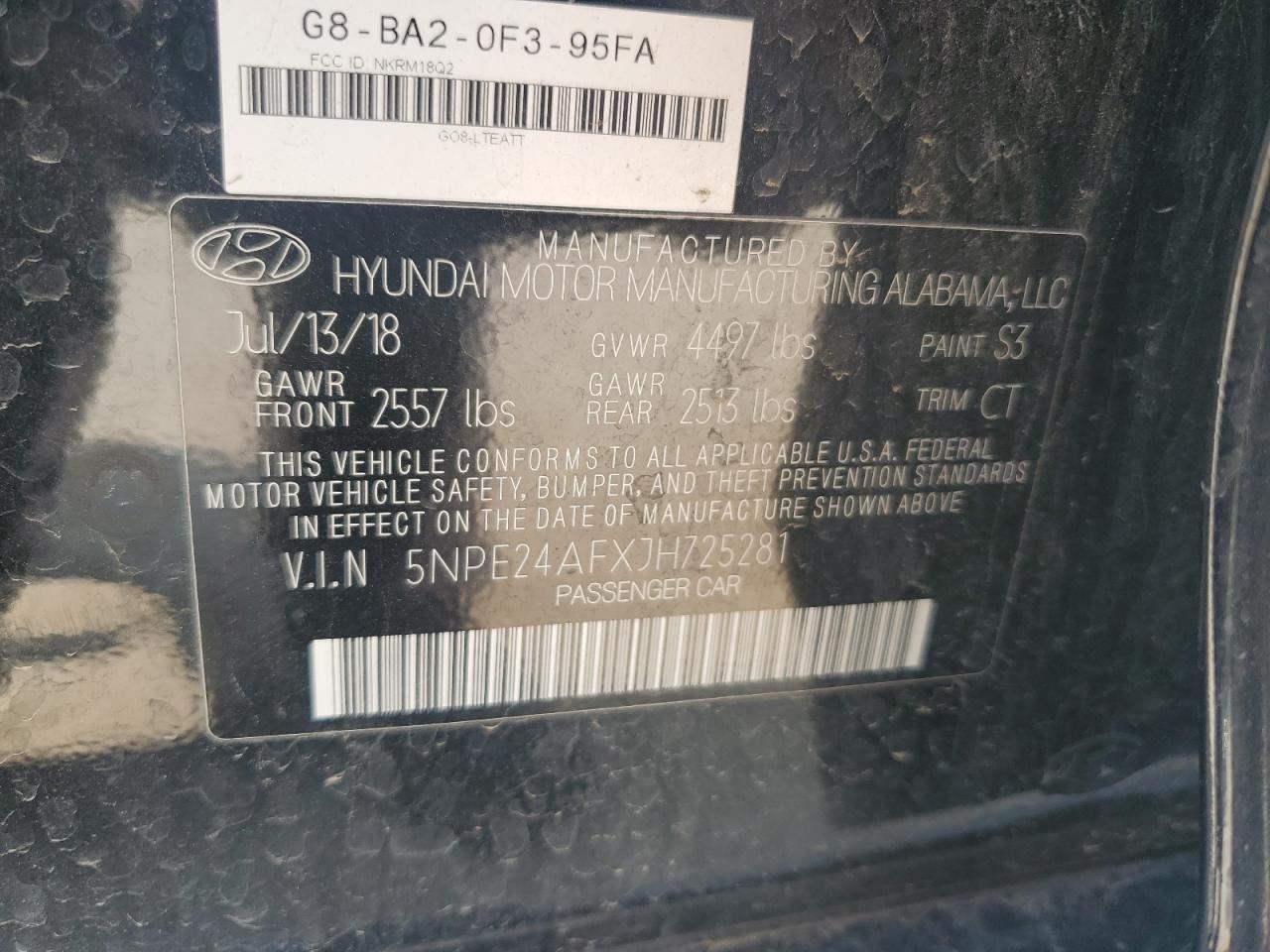 2018 Hyundai Sonata Se VIN: 5NPE24AFXJH725281 Lot: 71458795