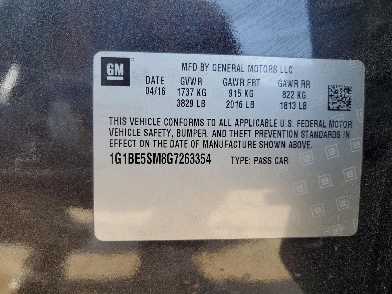 2016 Chevrolet Cruze Lt VIN: 1G1BE5SM8G7263354 Lot: 84383365