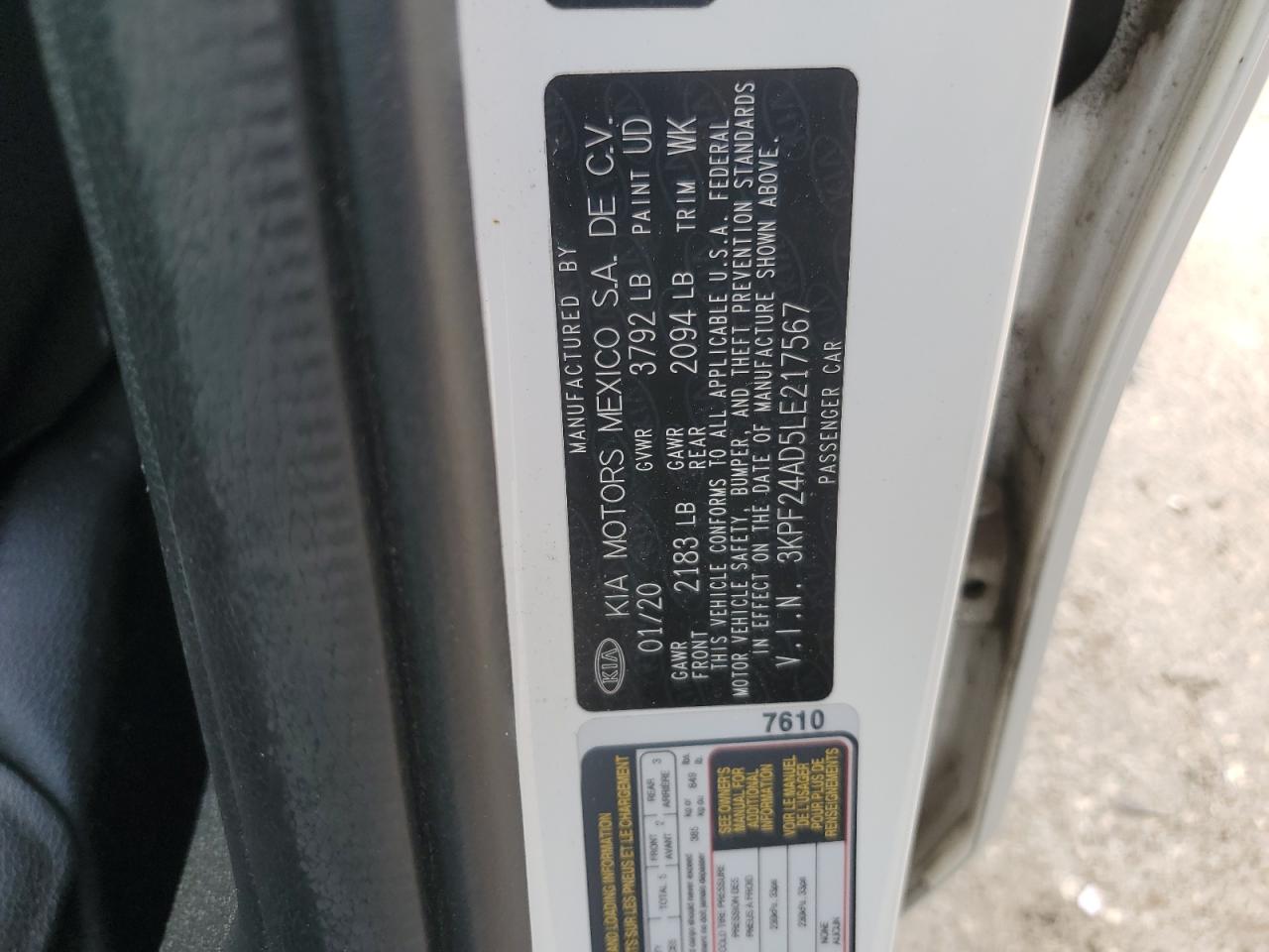 2020 Kia Forte Fe VIN: 3KPF24AD5LE217567 Lot: 84451045