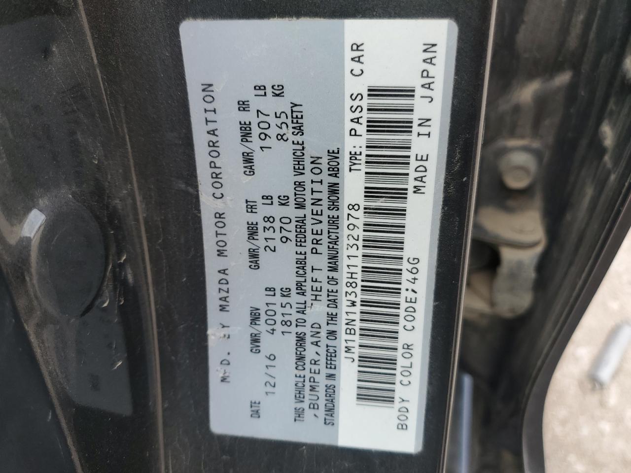 2017 Mazda 3 Grand Touring VIN: JM1BN1W38H1132978 Lot: 71031745