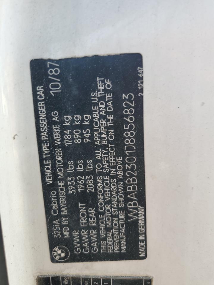 1988 BMW 325 I Automatic VIN: WBABB2301J8856823 Lot: 81411675
