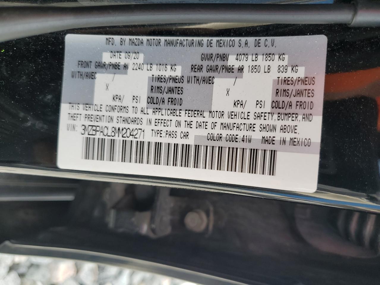 2021 Mazda 3 Preferred VIN: 3MZBPACL8MM204271 Lot: 80801835