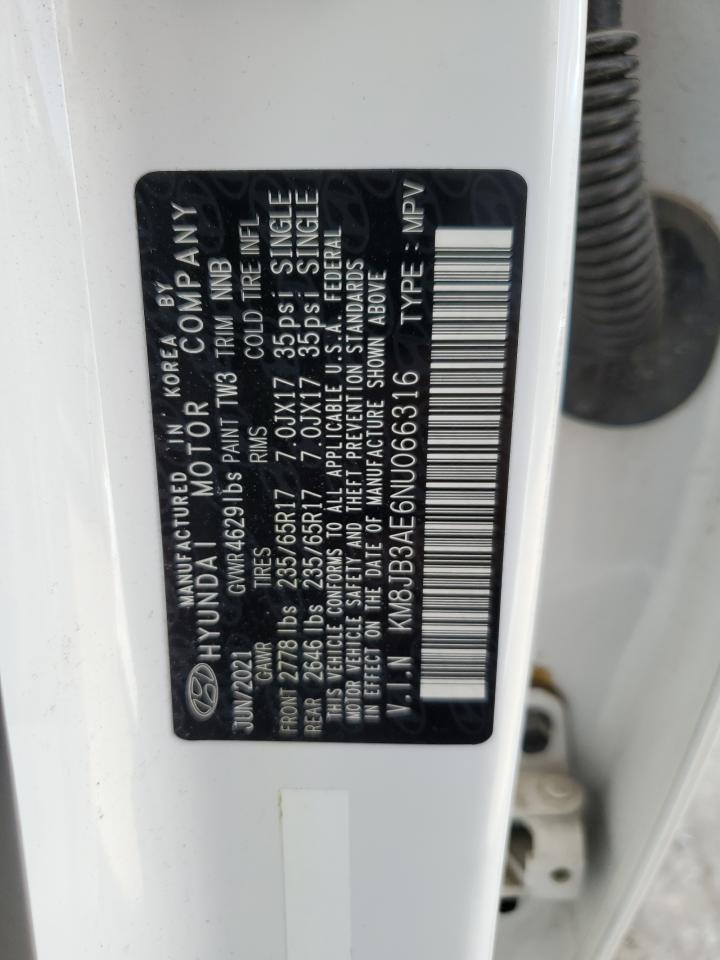 2022 Hyundai Tucson Sel VIN: KM8JB3AE6NU066316 Lot: 81672915