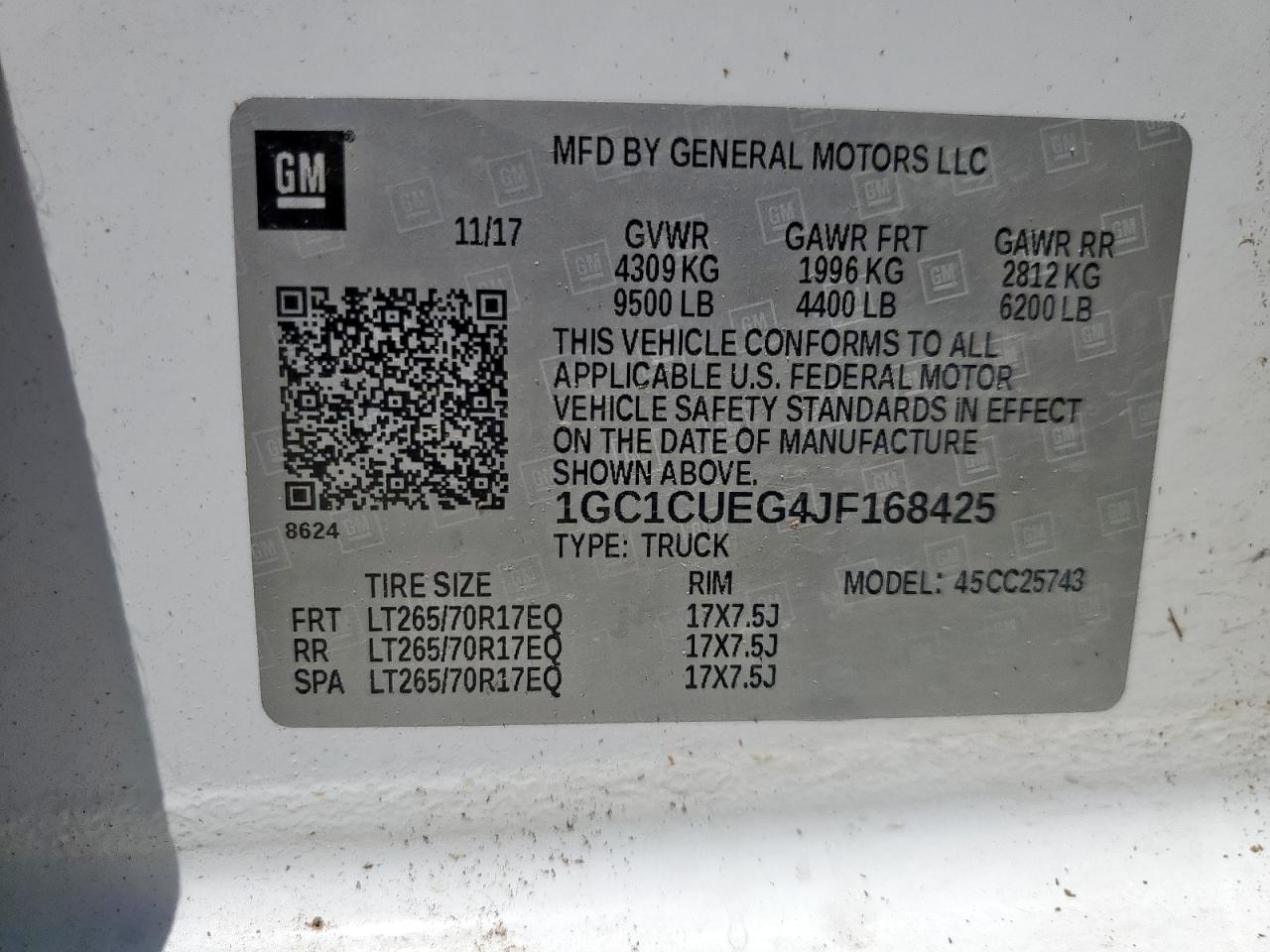 2018 Chevrolet Silverado C2500 Heavy Duty VIN: 1GC1CUEG4JF168425 Lot: 81549045