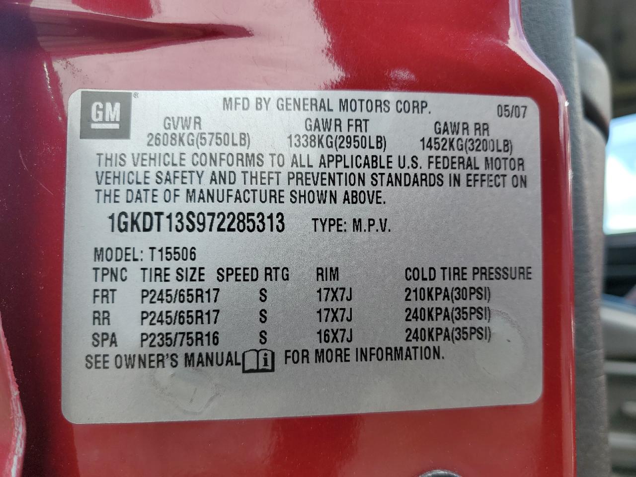 2007 GMC Envoy VIN: 1GKDT13S972285313 Lot: 81443755