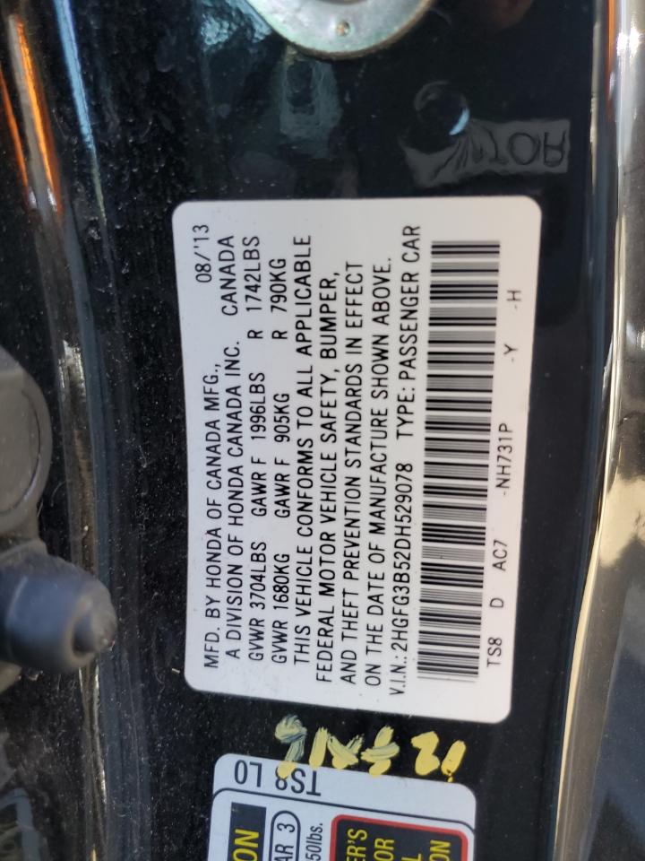2013 Honda Civic Lx VIN: 2HGFG3B52DH529078 Lot: 84453495