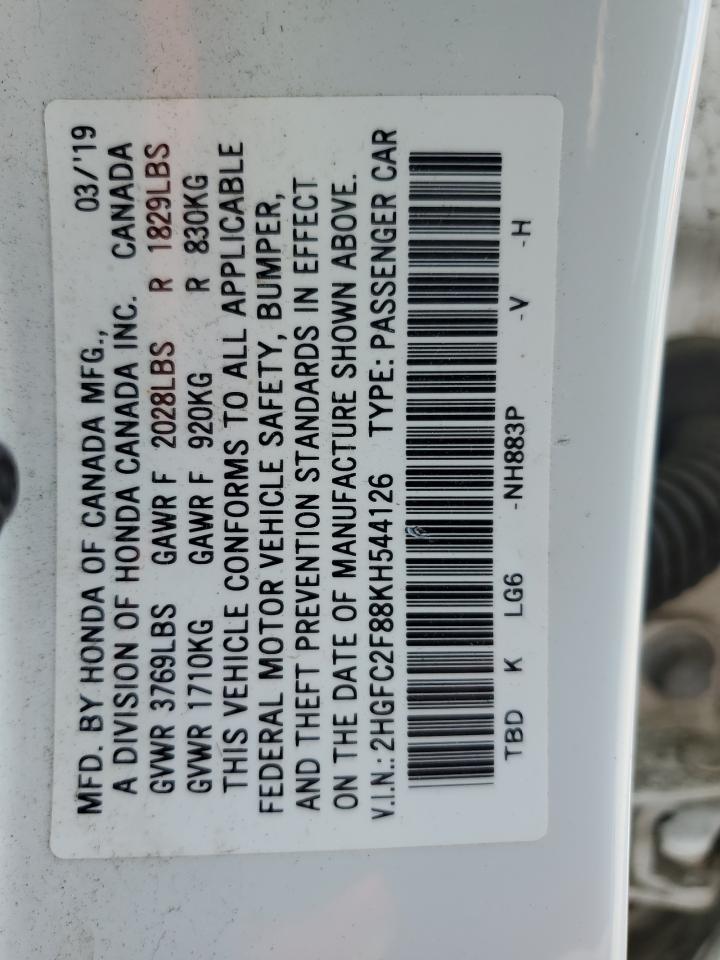 2019 Honda Civic Sport VIN: 2HGFC2F88KH544126 Lot: 84021805