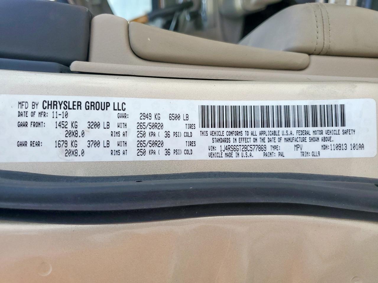 2011 Jeep Grand Cherokee Overland VIN: 1J4RS6GT2BC577869 Lot: 81570955