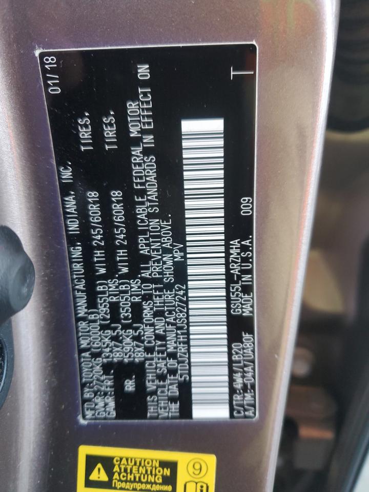 2018 Toyota Highlander Se VIN: 5TDJZRFH1JS827242 Lot: 80893815