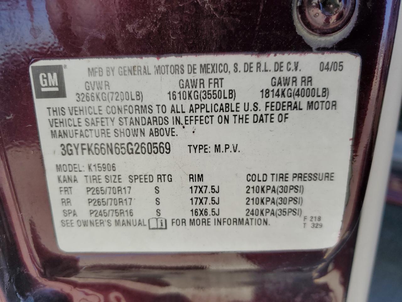 2005 Cadillac Escalade Esv VIN: 3GYFK66N65G260569 Lot: 71500215