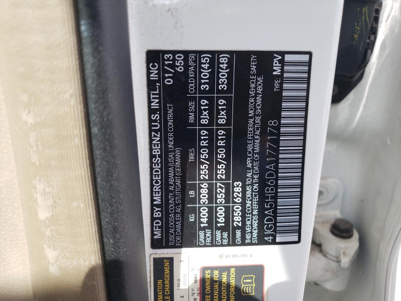 2013 Mercedes-Benz Ml 350 4Matic VIN: 4JGDA5HB6DA177178 Lot: 71487375