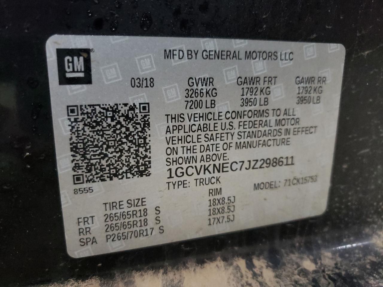 2018 Chevrolet Silverado K1500 VIN: 1GCVKNEC7JZ298611 Lot: 82063145