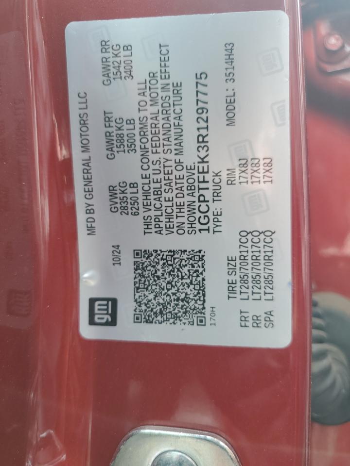 2024 Chevrolet Colorado Zr2 VIN: 1GCPTFEK3R1297775 Lot: 71467835